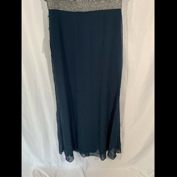NWT Adrianna Papell‎ Beaded Colorblock Blouson Gown Silver Navy [SZ 6P ] #G497 - Picture 4 of 8